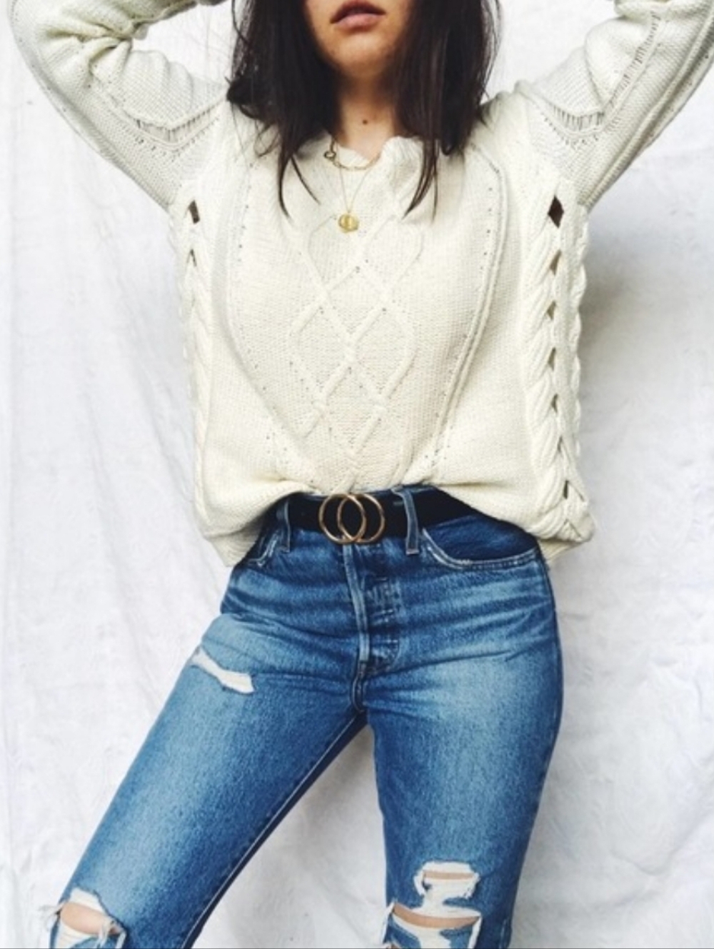 Diane Von Furstenberg Lakota Cream Color Cable Knit Sweater Women's Size S